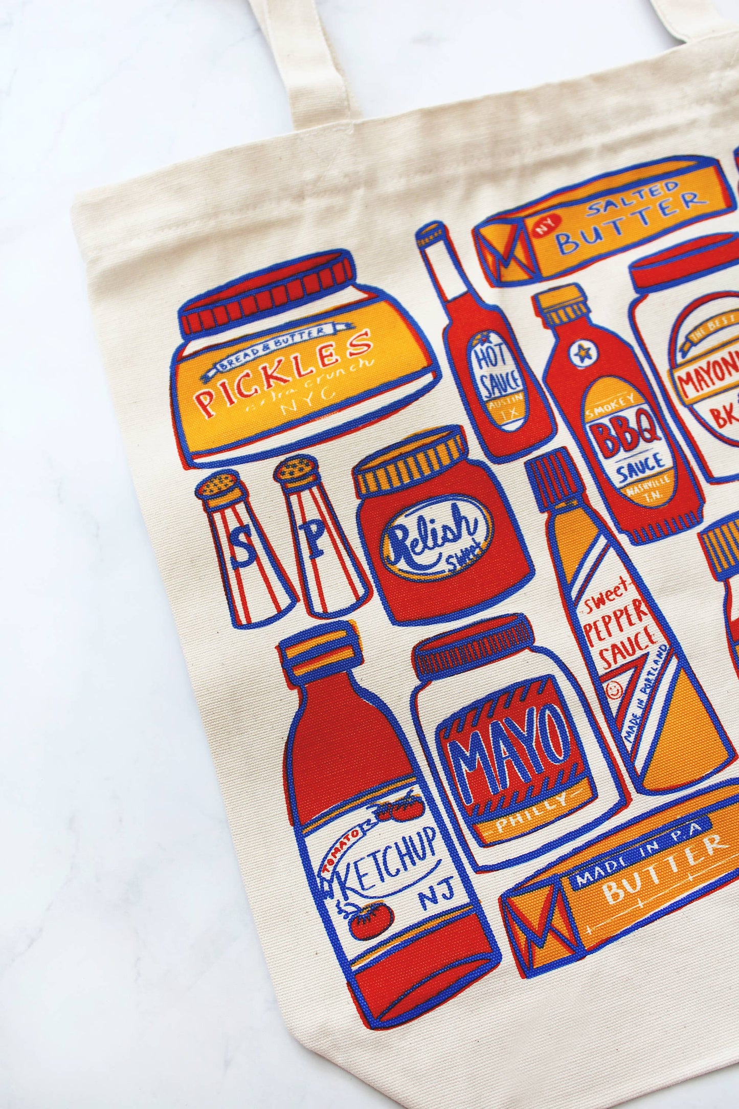 Condiments Print Canvas Tote Bag with Zipper Closure