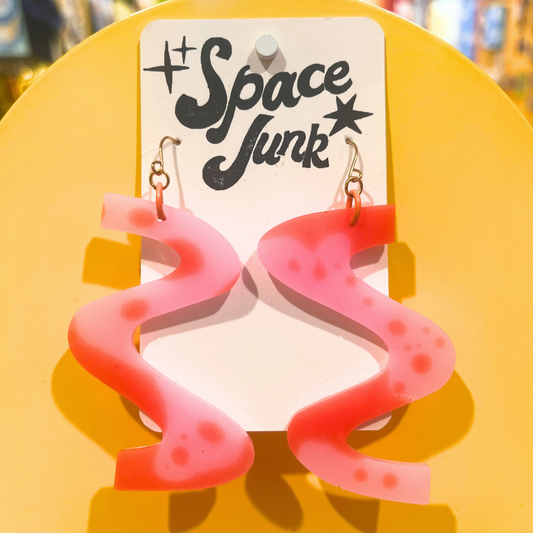 Space Junk Earrings: Giant 90's Wiggle Pink