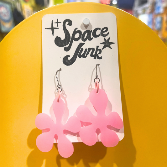 Space Junk Earrings: Groovy Flowers Pink