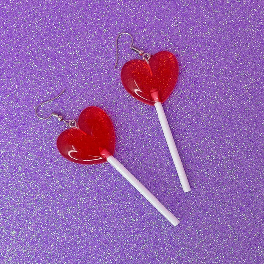 Heart Lolli Earrings: Red