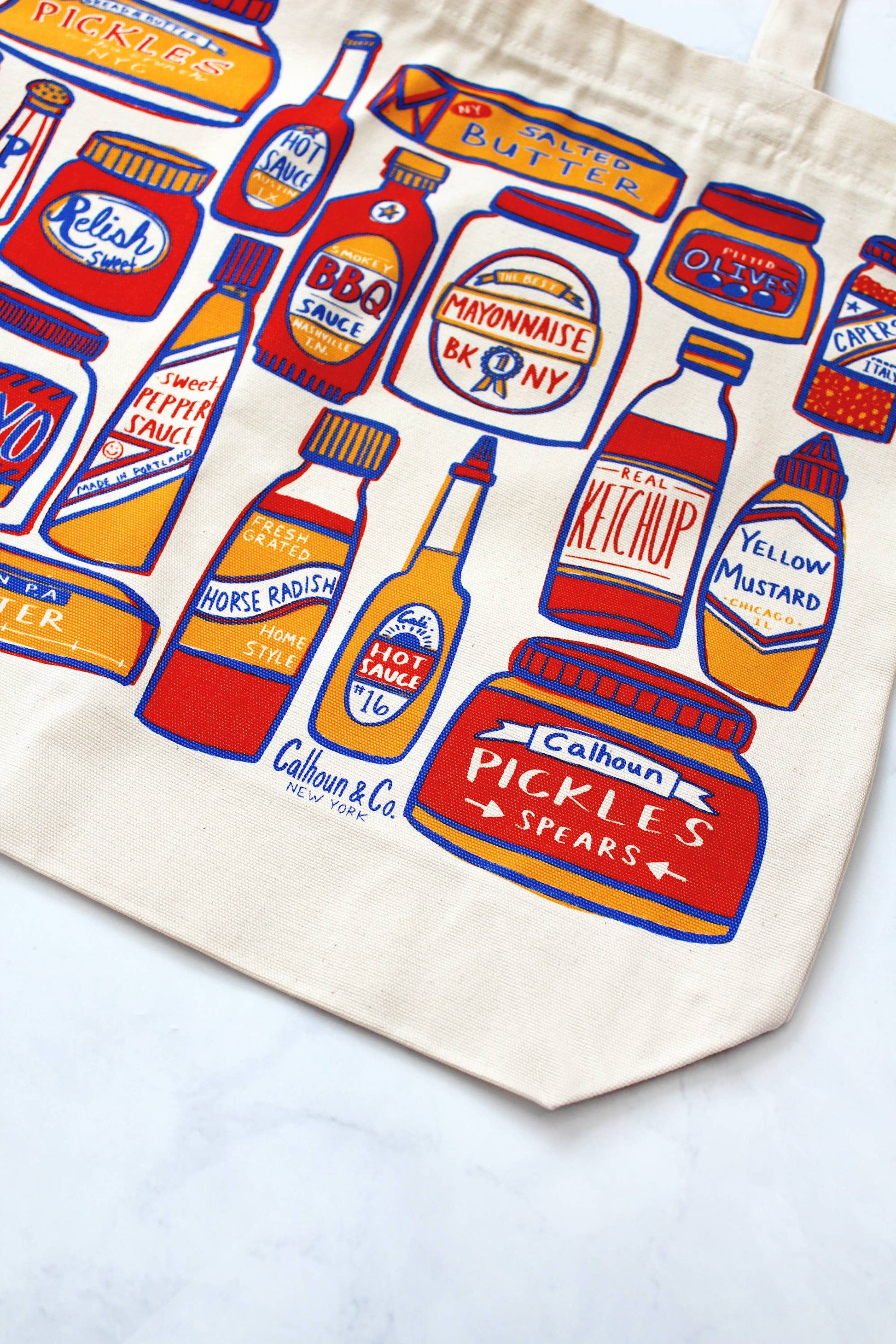 Condiments Print Canvas Tote Bag with Zipper Closure