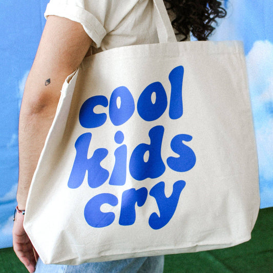 Cool Kids Cry Tote Bag | Canvas + Royal Blue