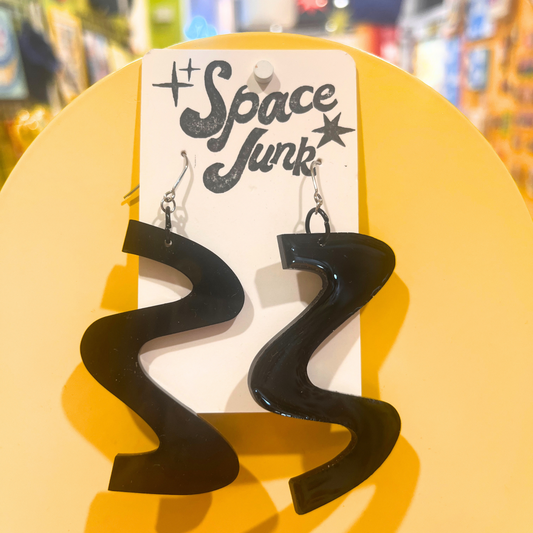 Space Junk Earrings: Giant 90's Wiggle Black