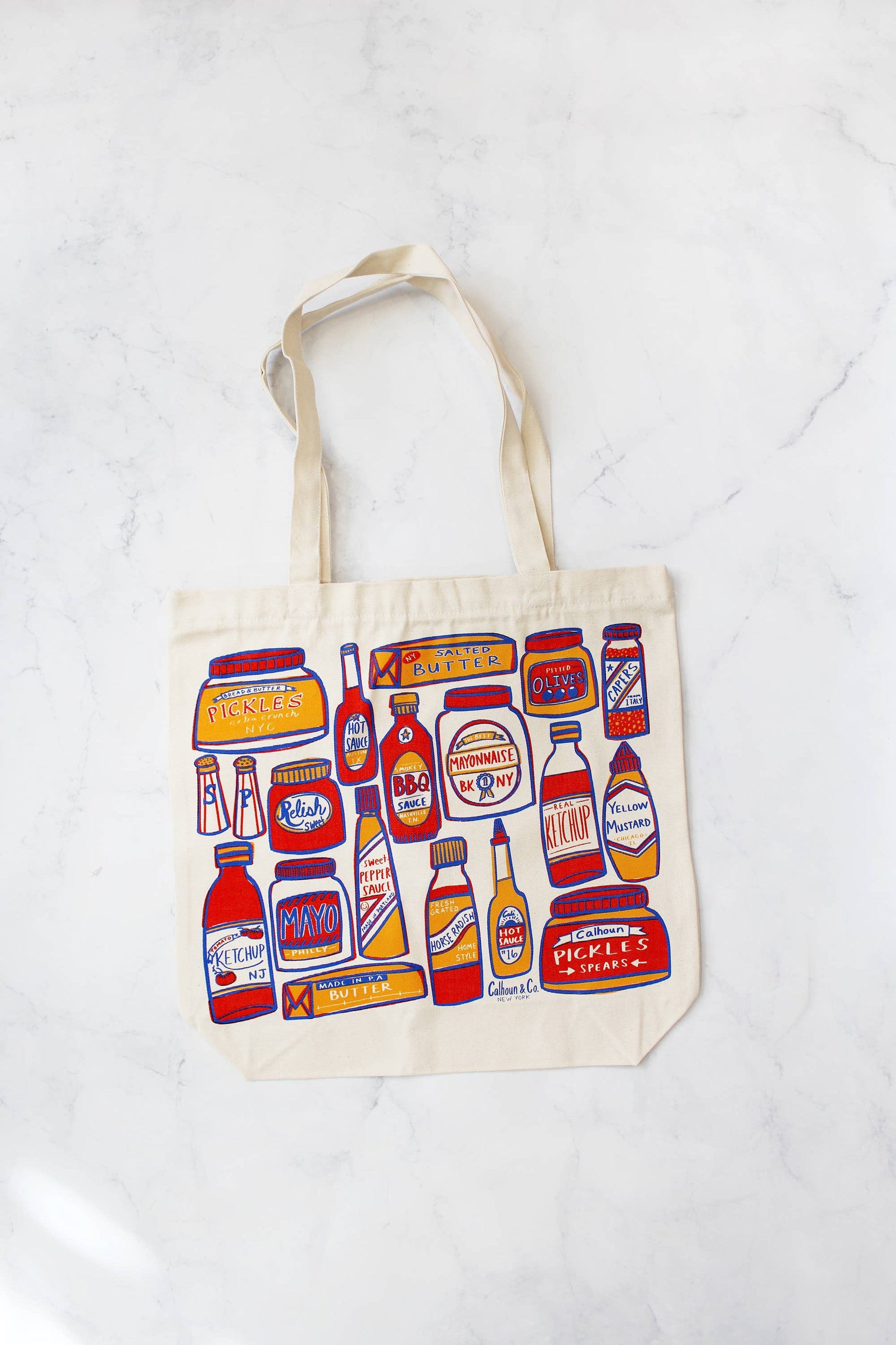 Condiments Print Canvas Tote Bag with Zipper Closure